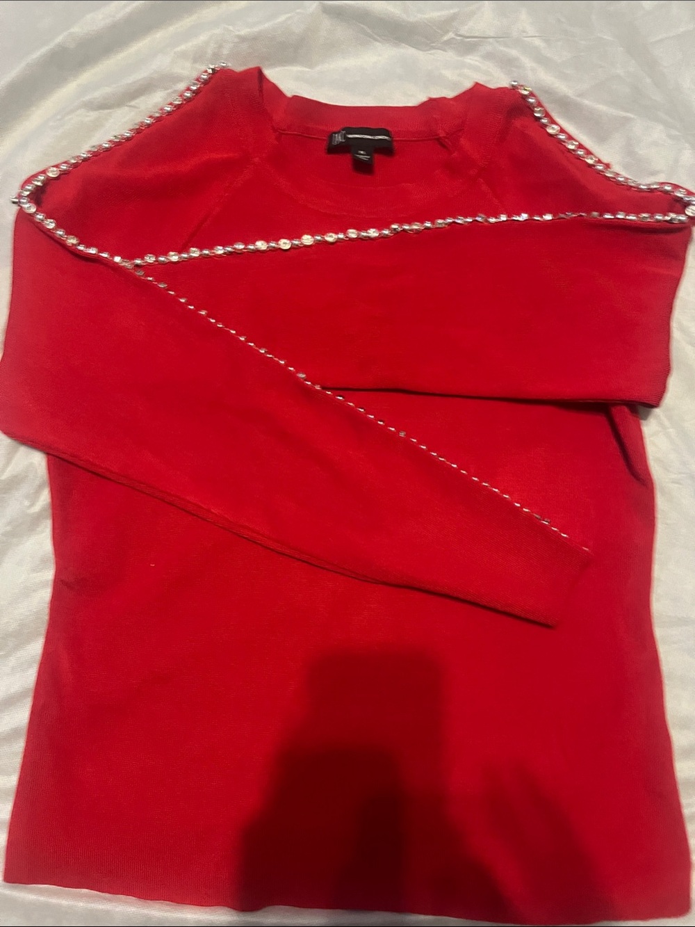 INC International Concepts Red Crewneck Sweater with Crystal Trim